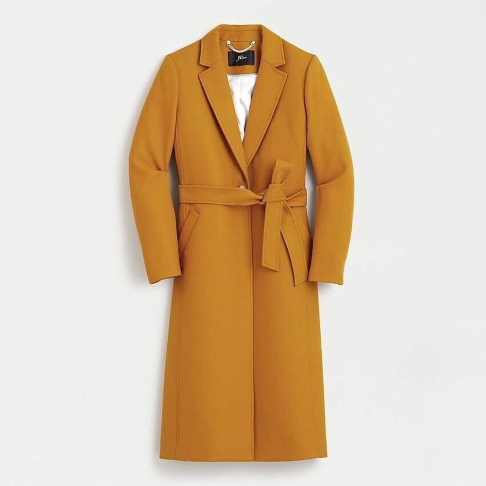 NWT J Crew $398 Wrap Coat in Double Serge Wool Size 2 Heather Honey